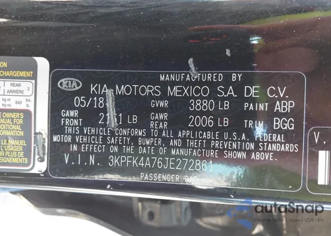 2018 Kia Forte Lx from USA, damaged, VIN 3KPFK4A76JE272861